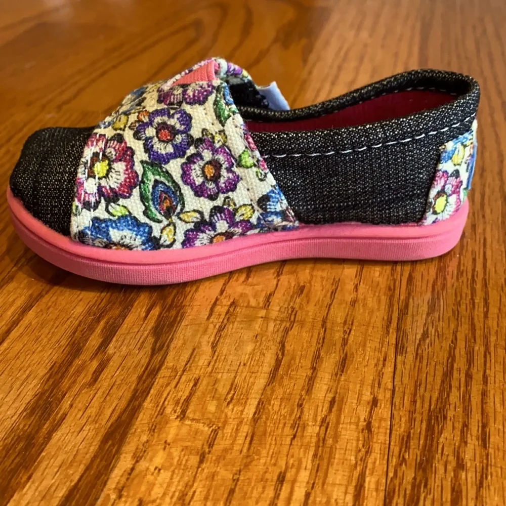 Toms Kids Floral Denim Slip-On Shoes - Pink, Blue, Black